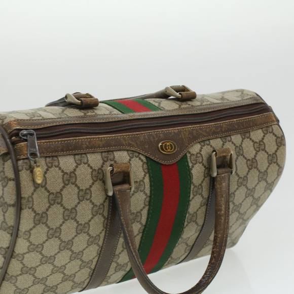 GUCCI Web Sherry Line GG Canvas Boston Bag PVC Leather Beige Green Auth rd4090 - Picture 6 of 16